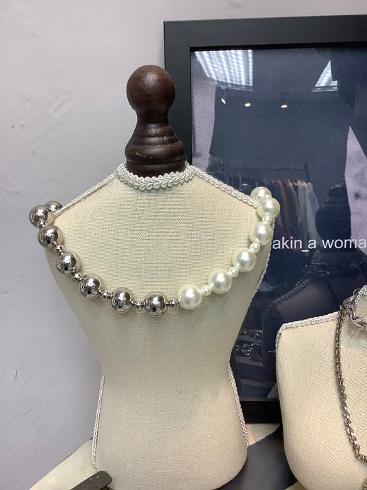 (-30% off)Pearl➕silver bean necklace