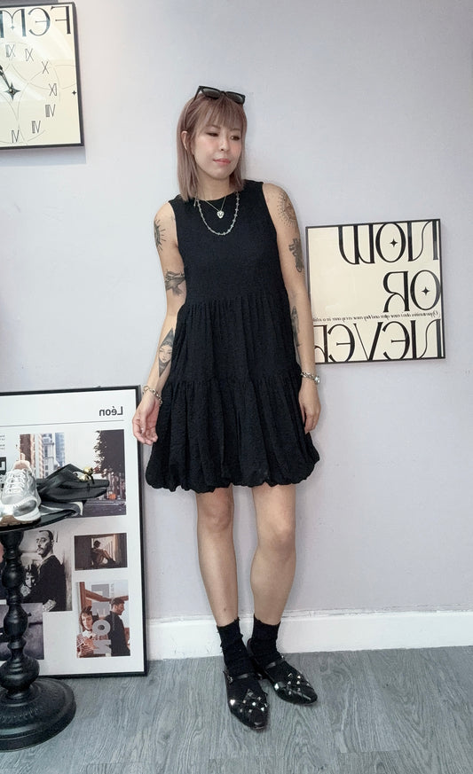 Puff hem vest short dress #00449
