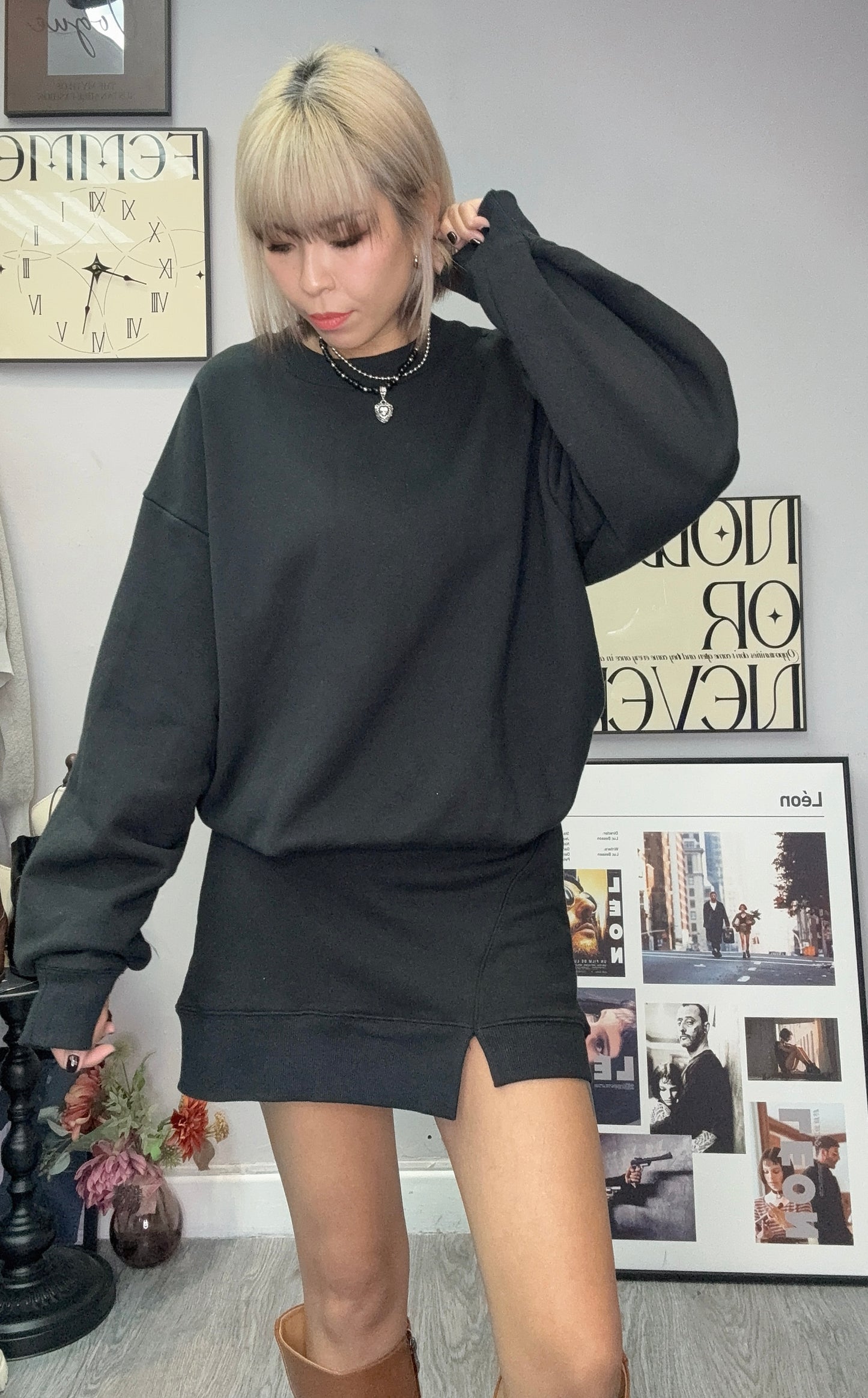 Puff sleeves sweater one piece