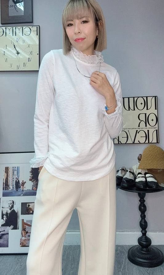 (-20% off)Ruffle collar cotton top #00287