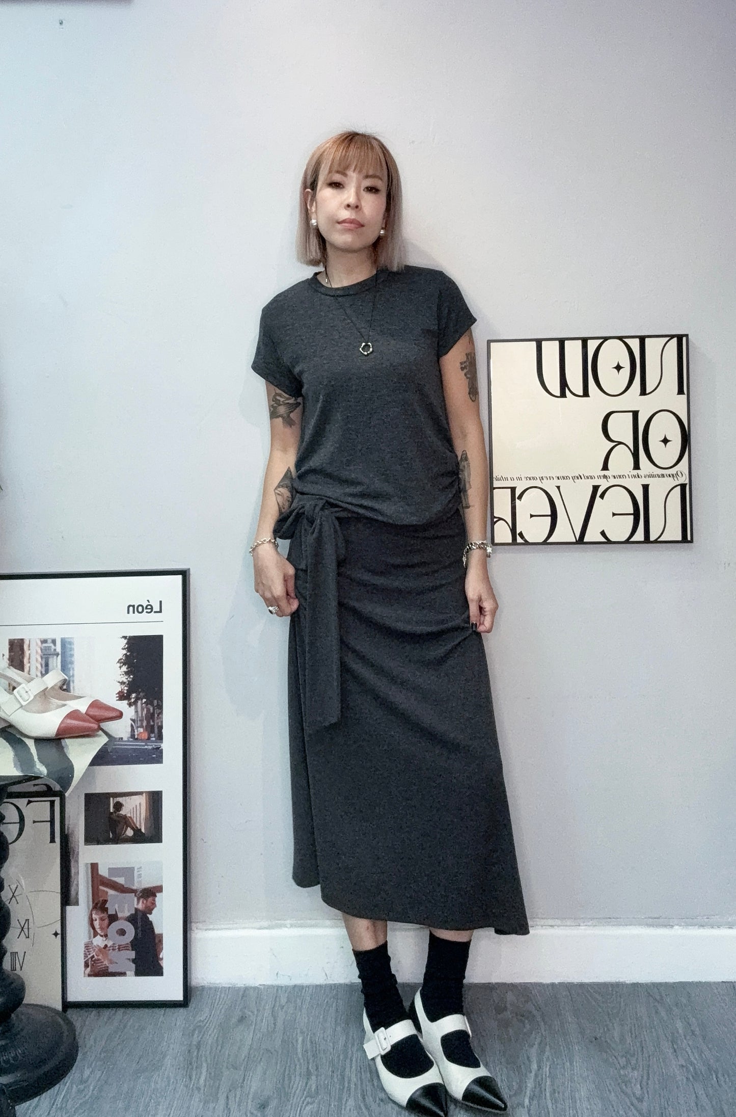 Side pleated spandex tee #00698