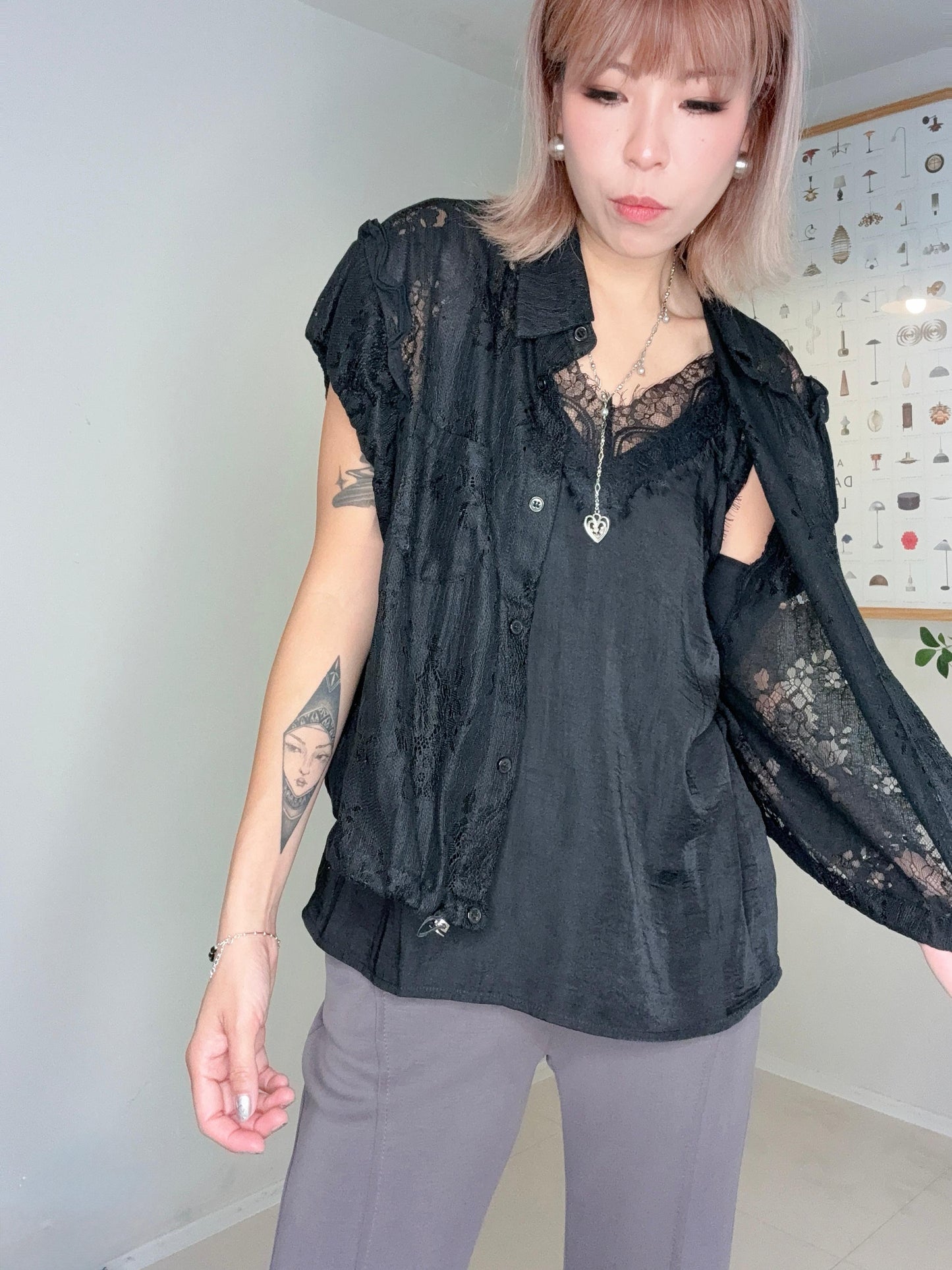 (Promotion -20%)Full lace short shirt #00669