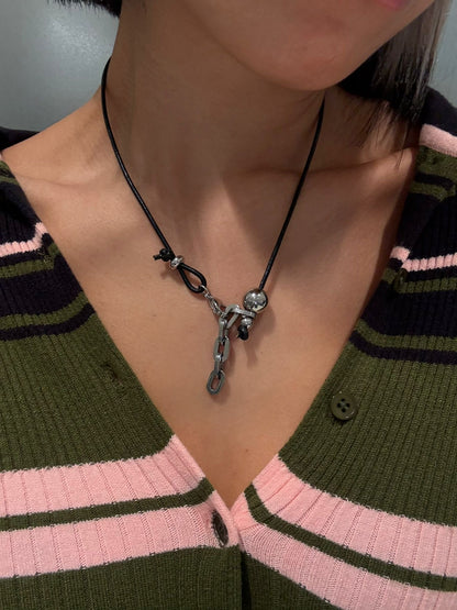 Bean chain black cord necklace