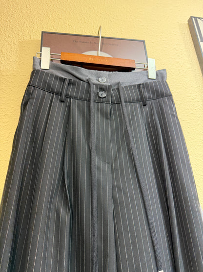 Front striped back plain double waist pants #00976