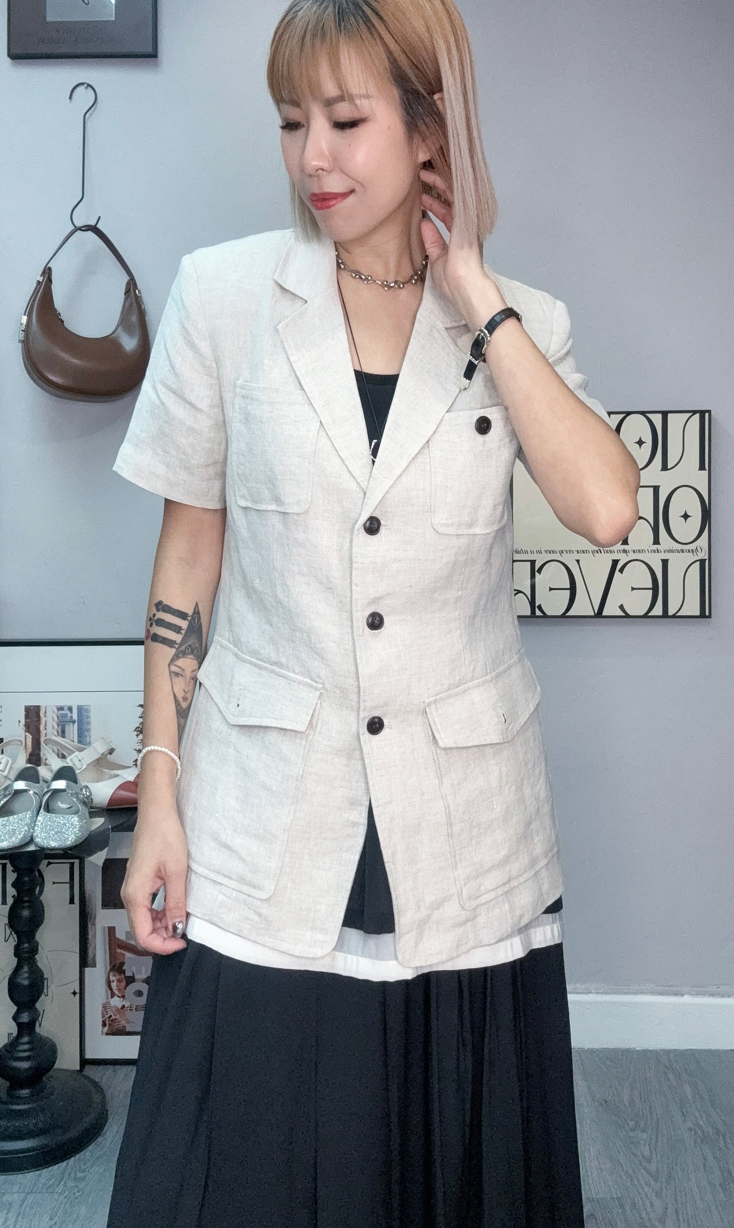 Plain linen slim blazer #00792