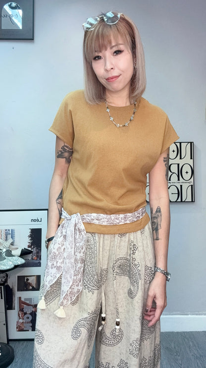 With paisley scarf cap sleeves tee #00674