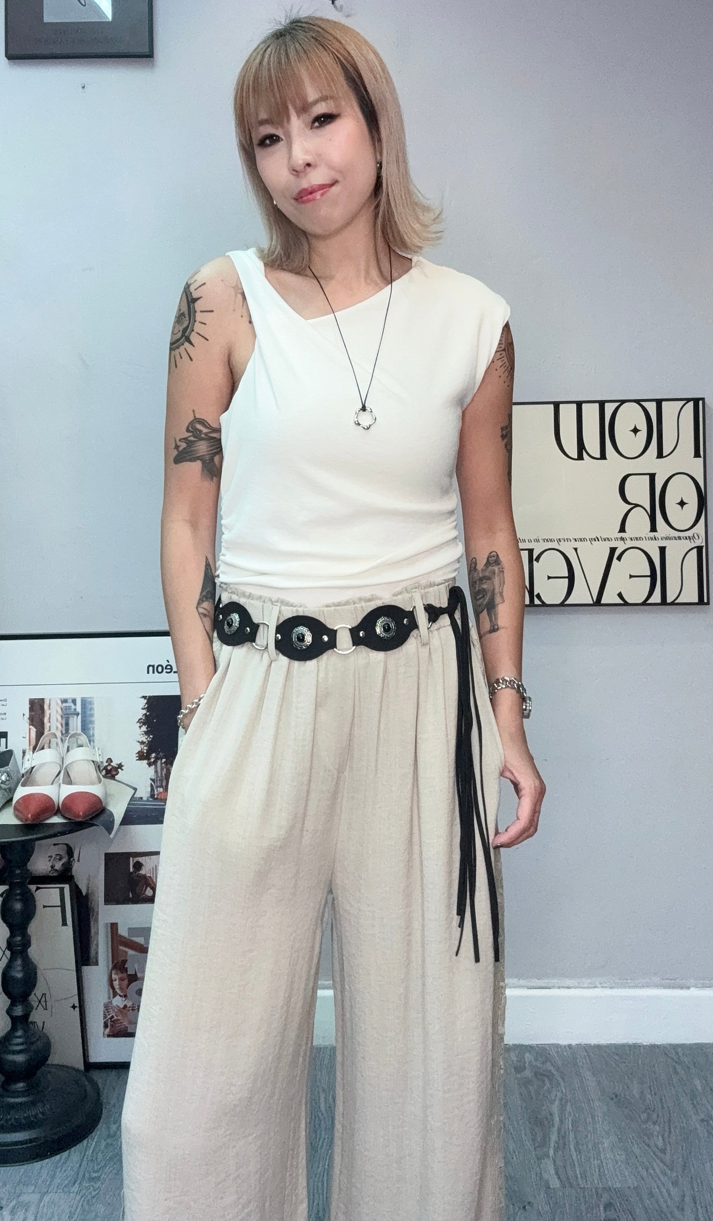 Side pleated sleeveless #00765