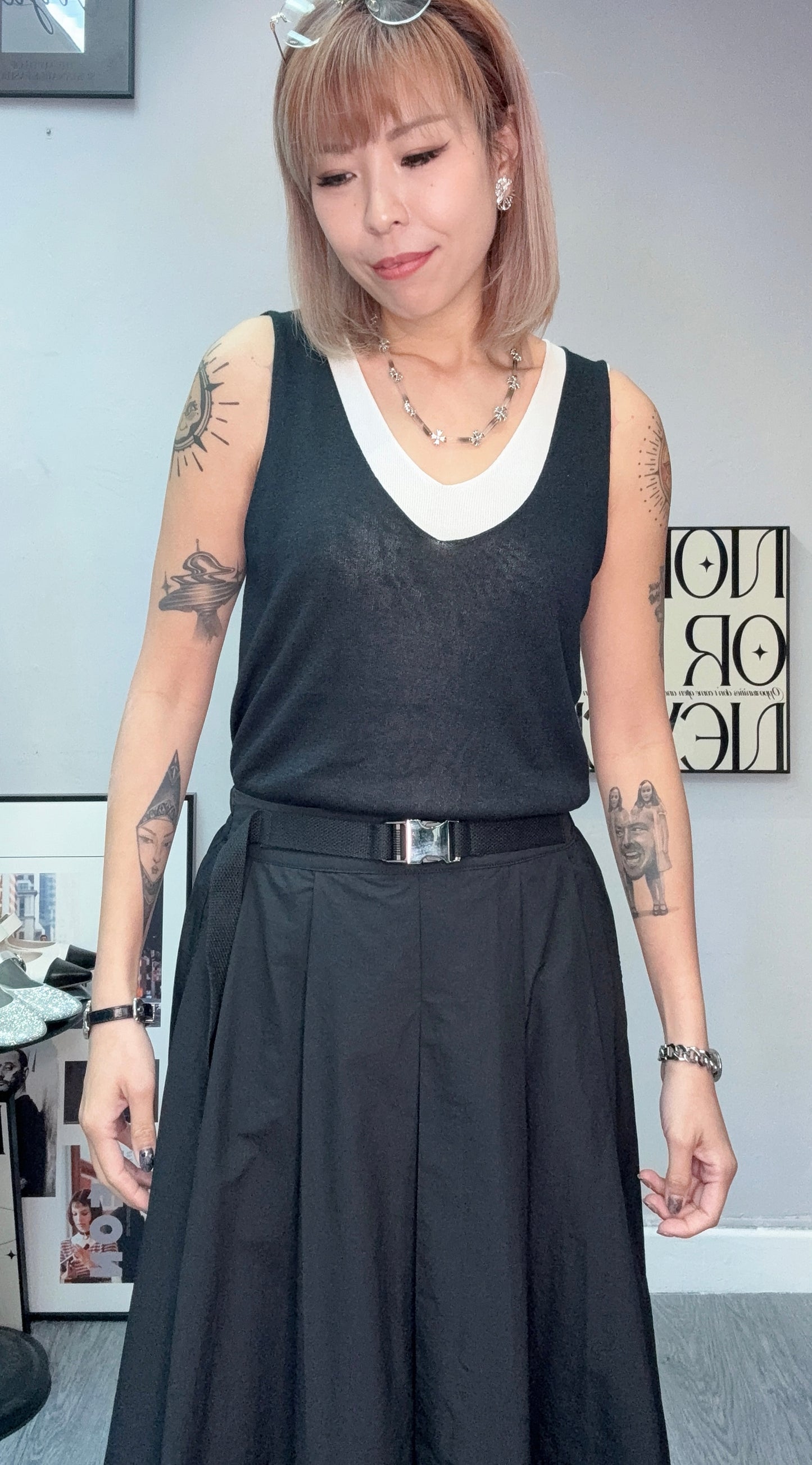 Fake two pieces knit tank #00675