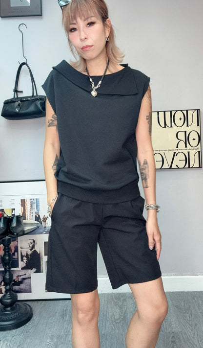 Fold over collar tee #00651