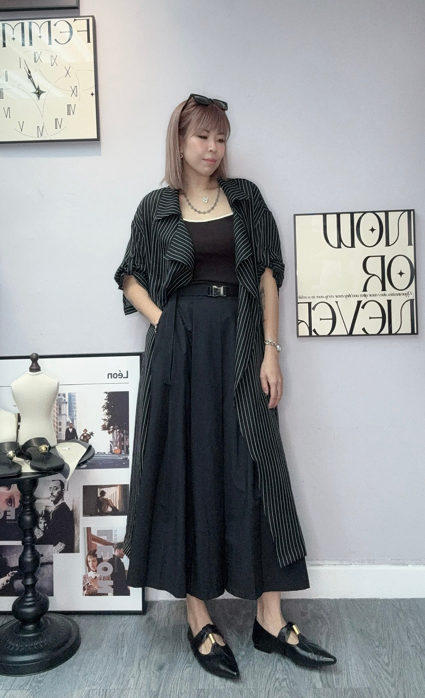 Striped short sleeves long shirt #00603