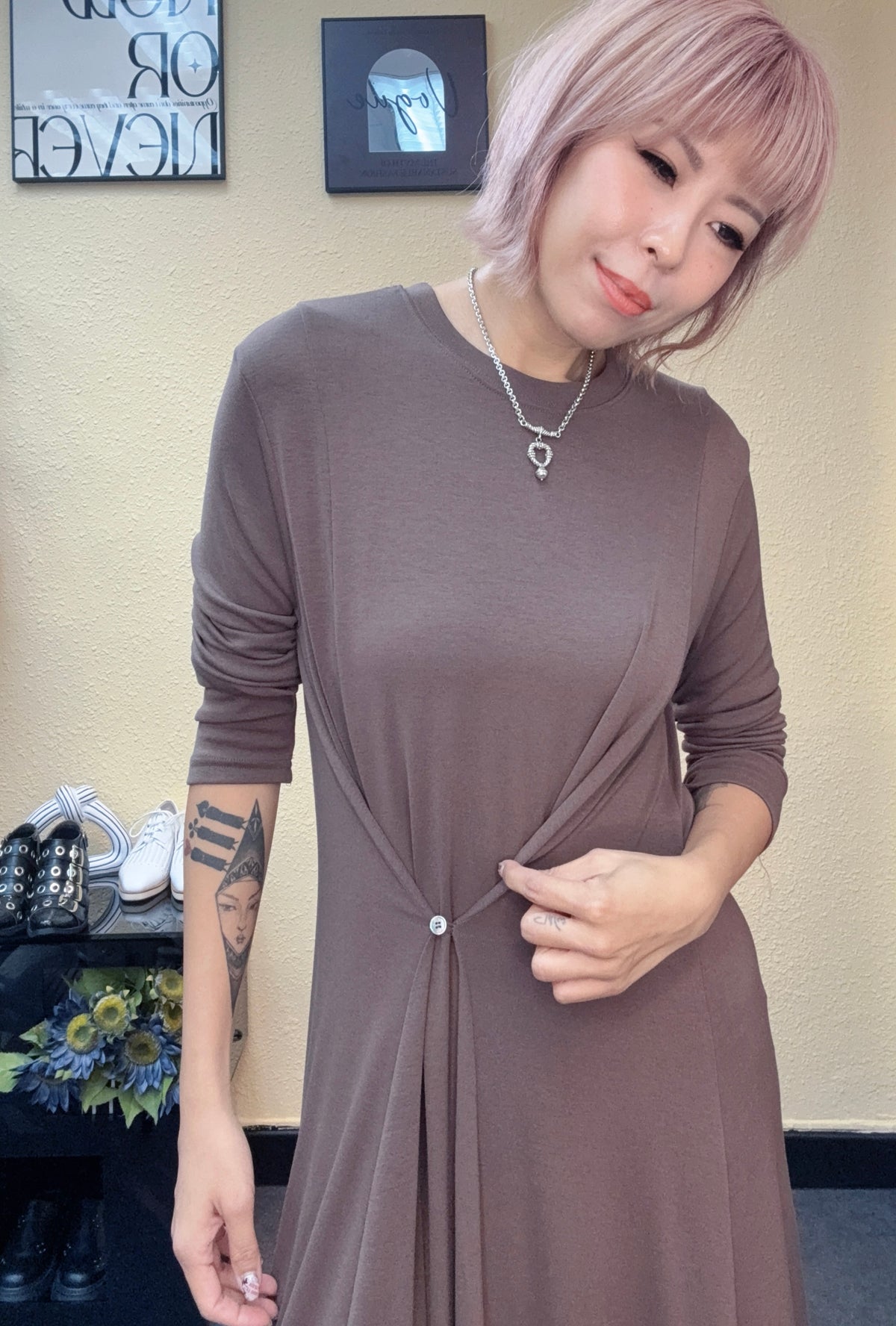 One button cotton one piece #00866