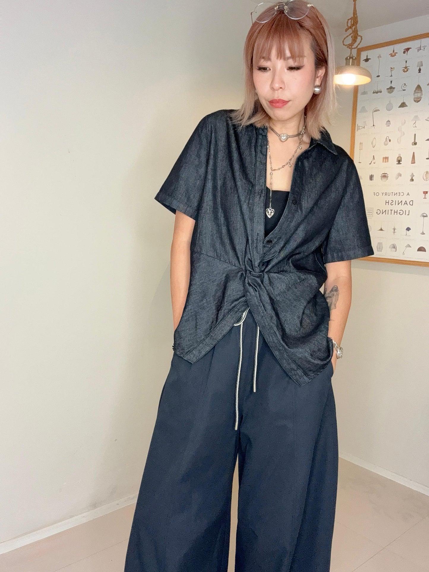 Denim style fabric blouse #00667
