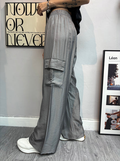 Full elastic silky pants #00619