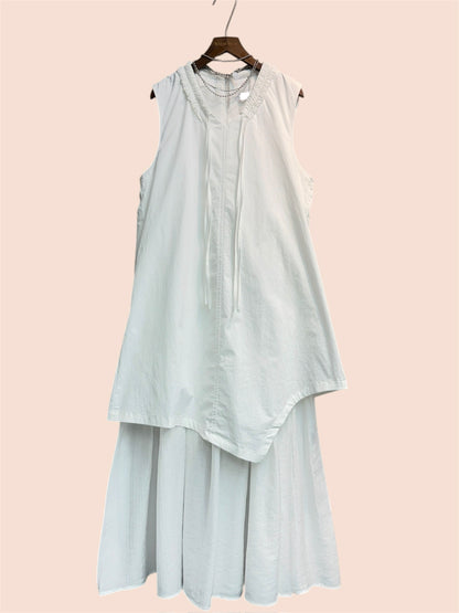 V ruffle neck two tone vest one piece #00480