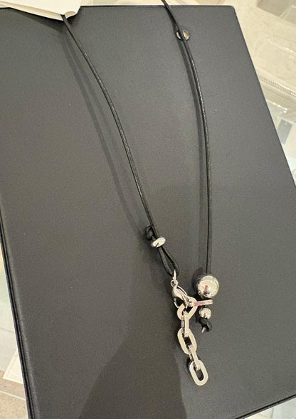 Bean chain black cord necklace