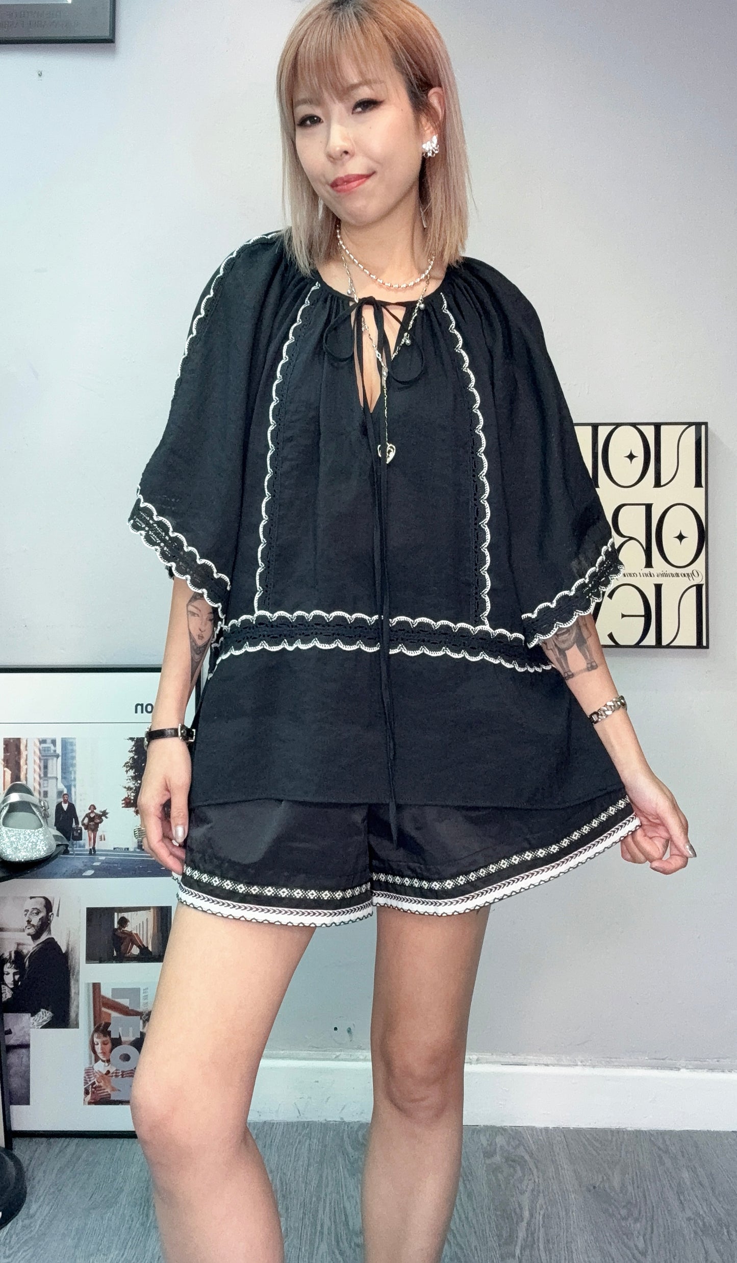 Eyelet sleeve cuff blouse #00680