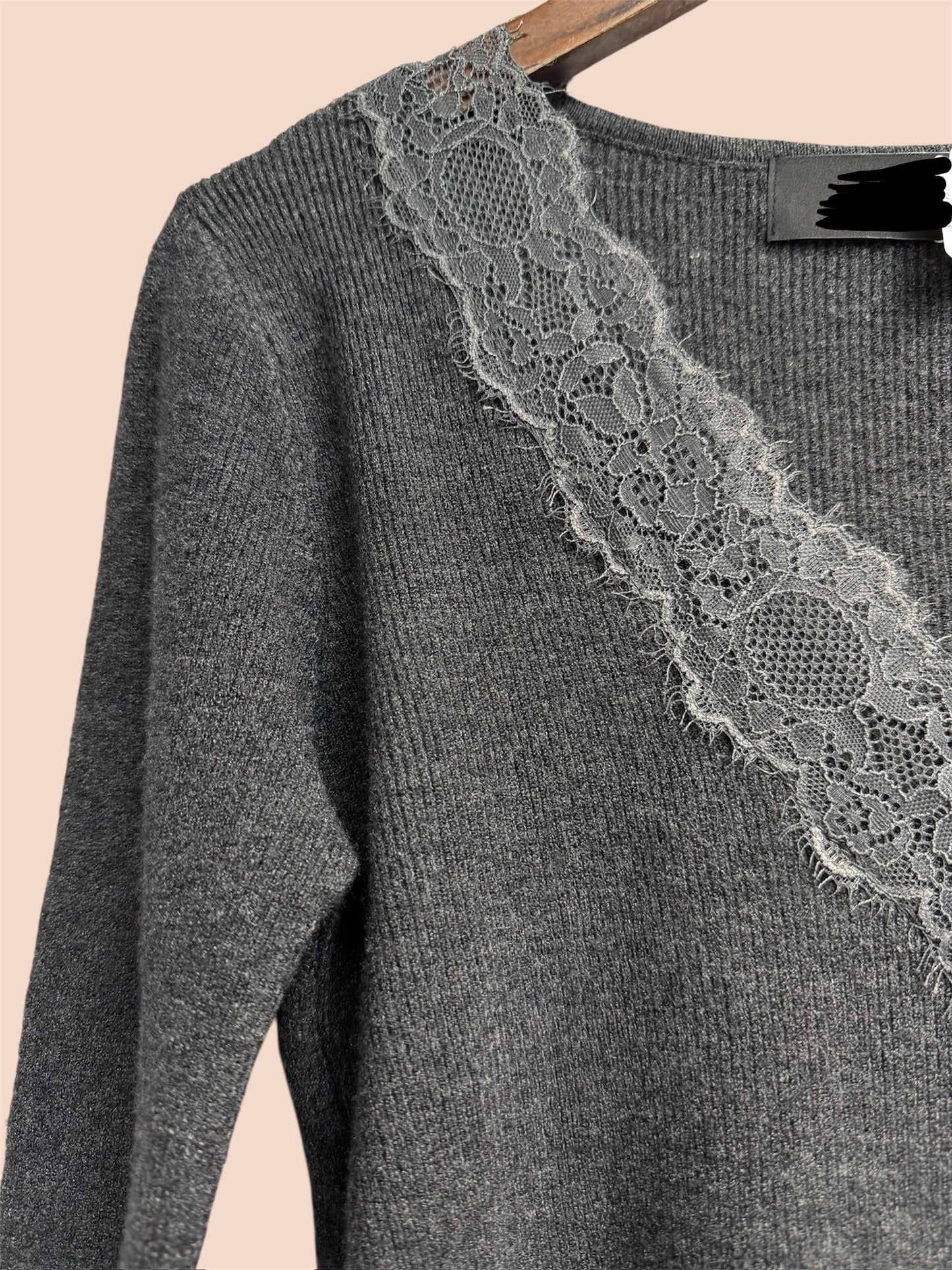 (-20% off)V neck lace knit top #00280