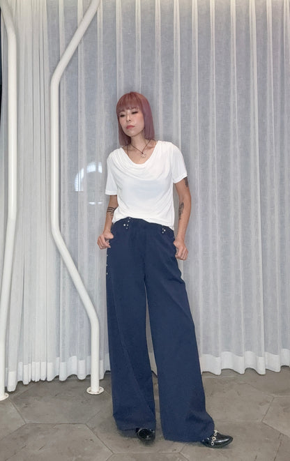 With beads pockets cotton pants #00809