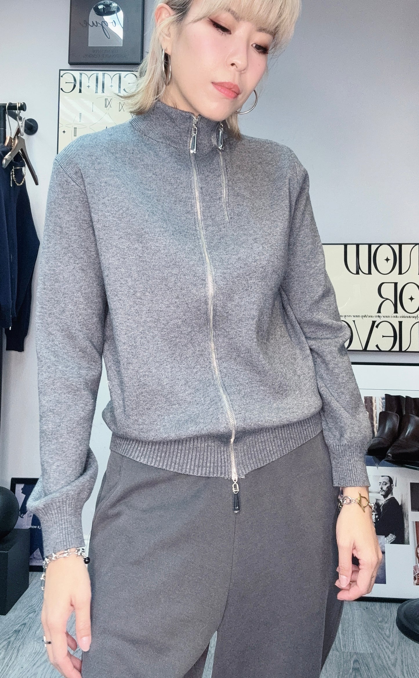 Double zip knit top #00153