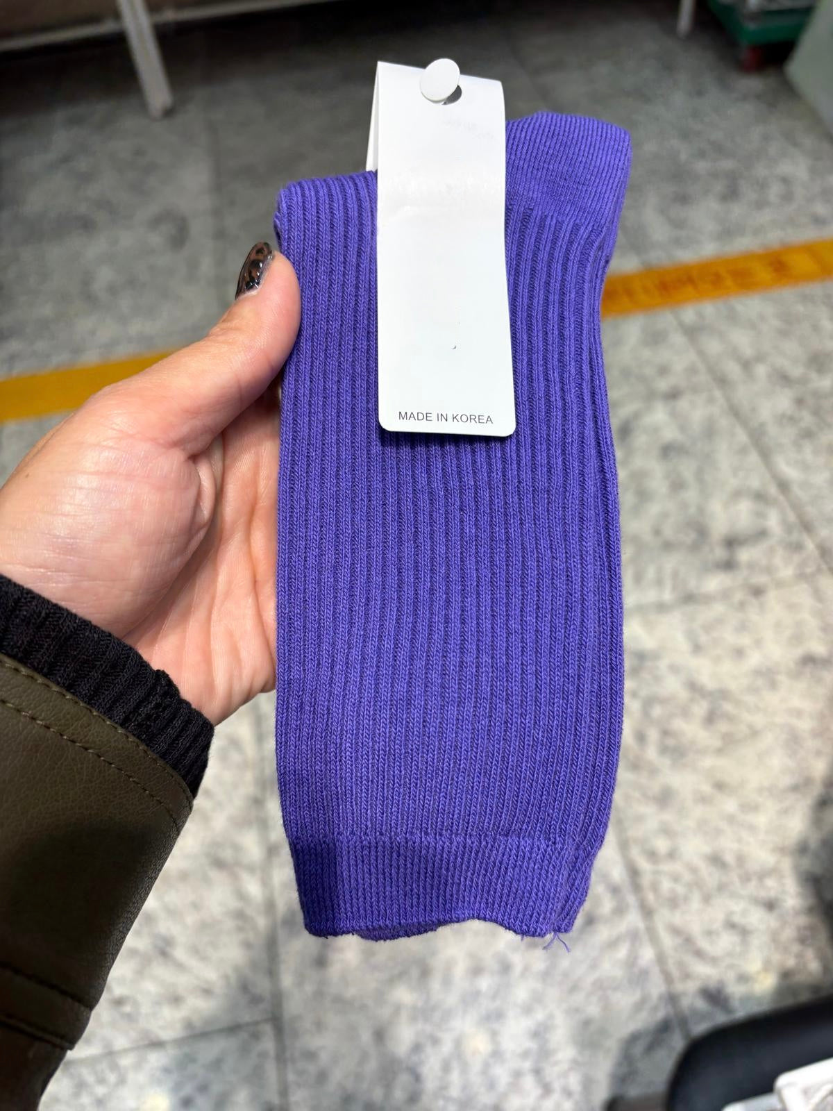 Ribbed cotton crew socks
