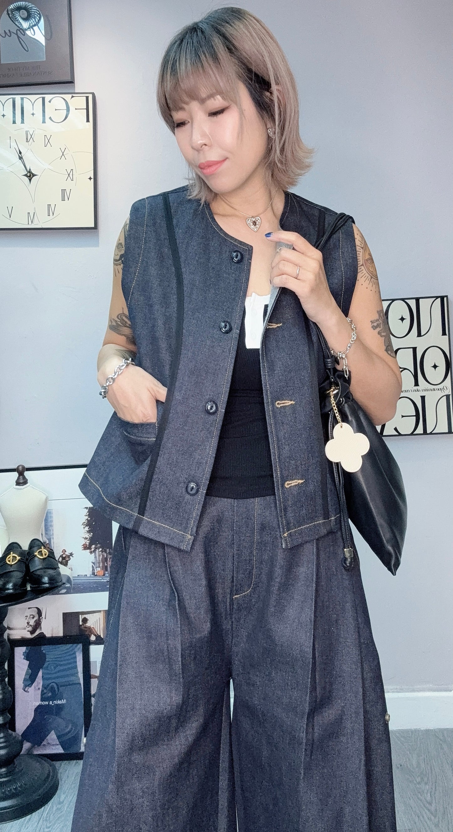 Lambskin drawstring bag