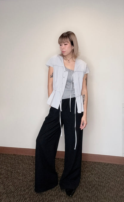 Crinkled fabric front button blouses#00518