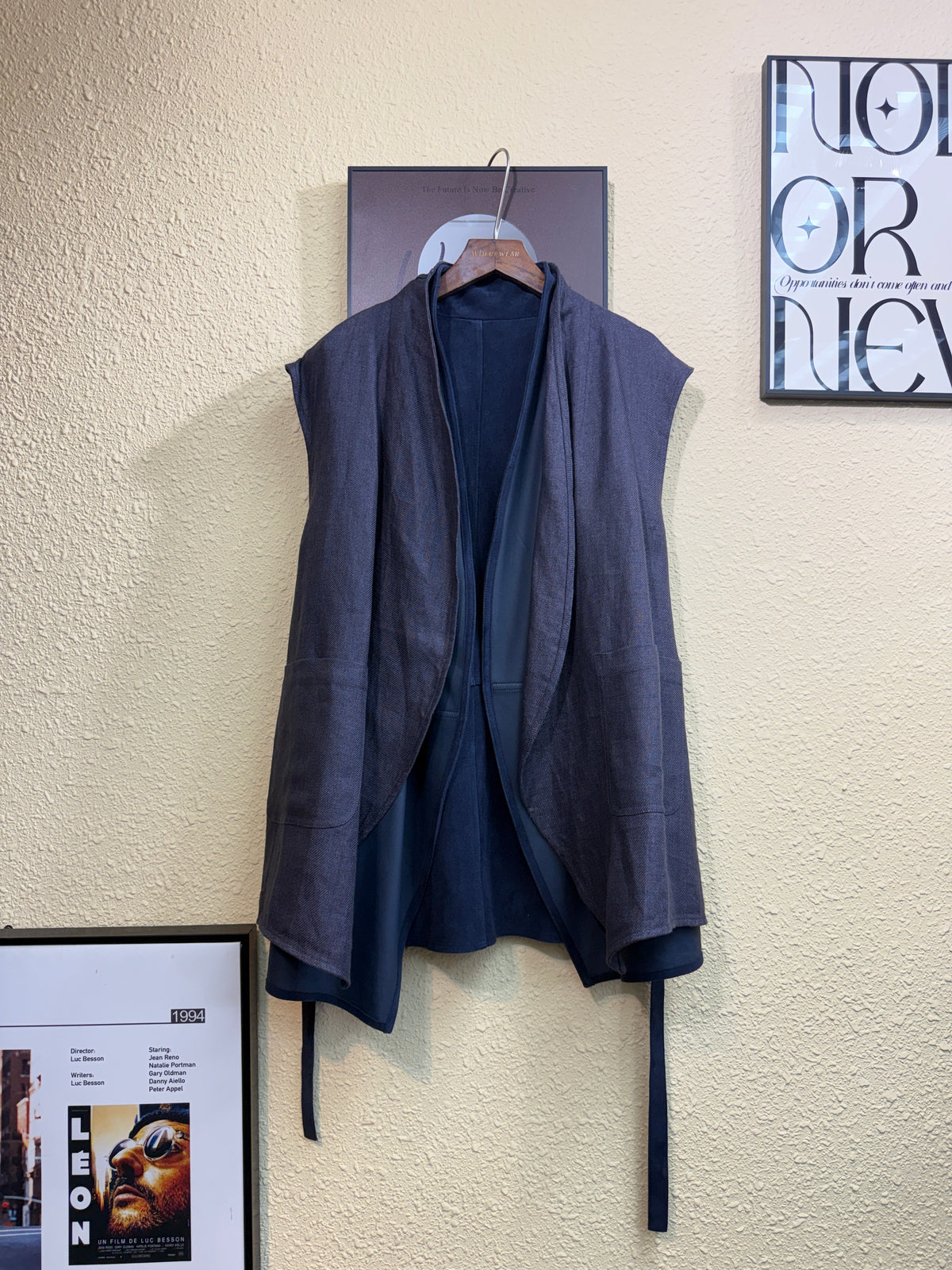 Two-way layered vest leather outer #01043