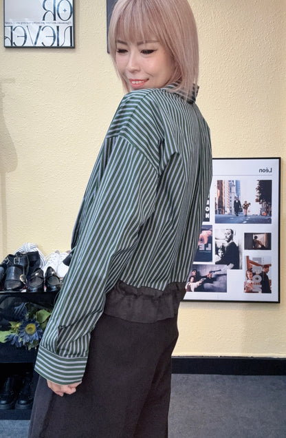 Striped puff hem shirt #00917