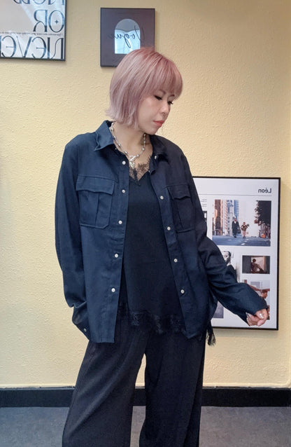 Wire collar slim shirt #00876