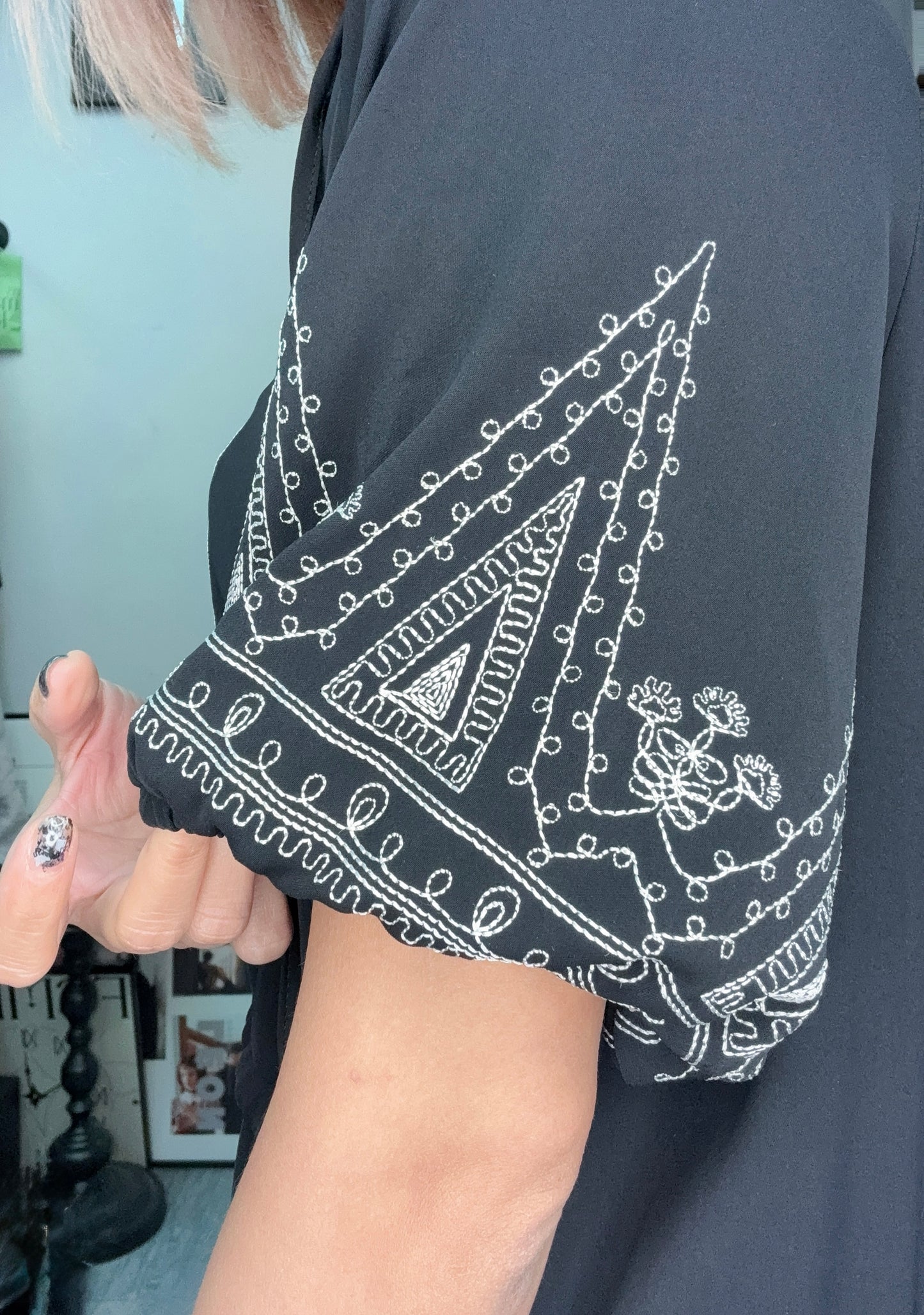 (Only one)Ethnic pattern puff sleeves chiffon one piece #00724