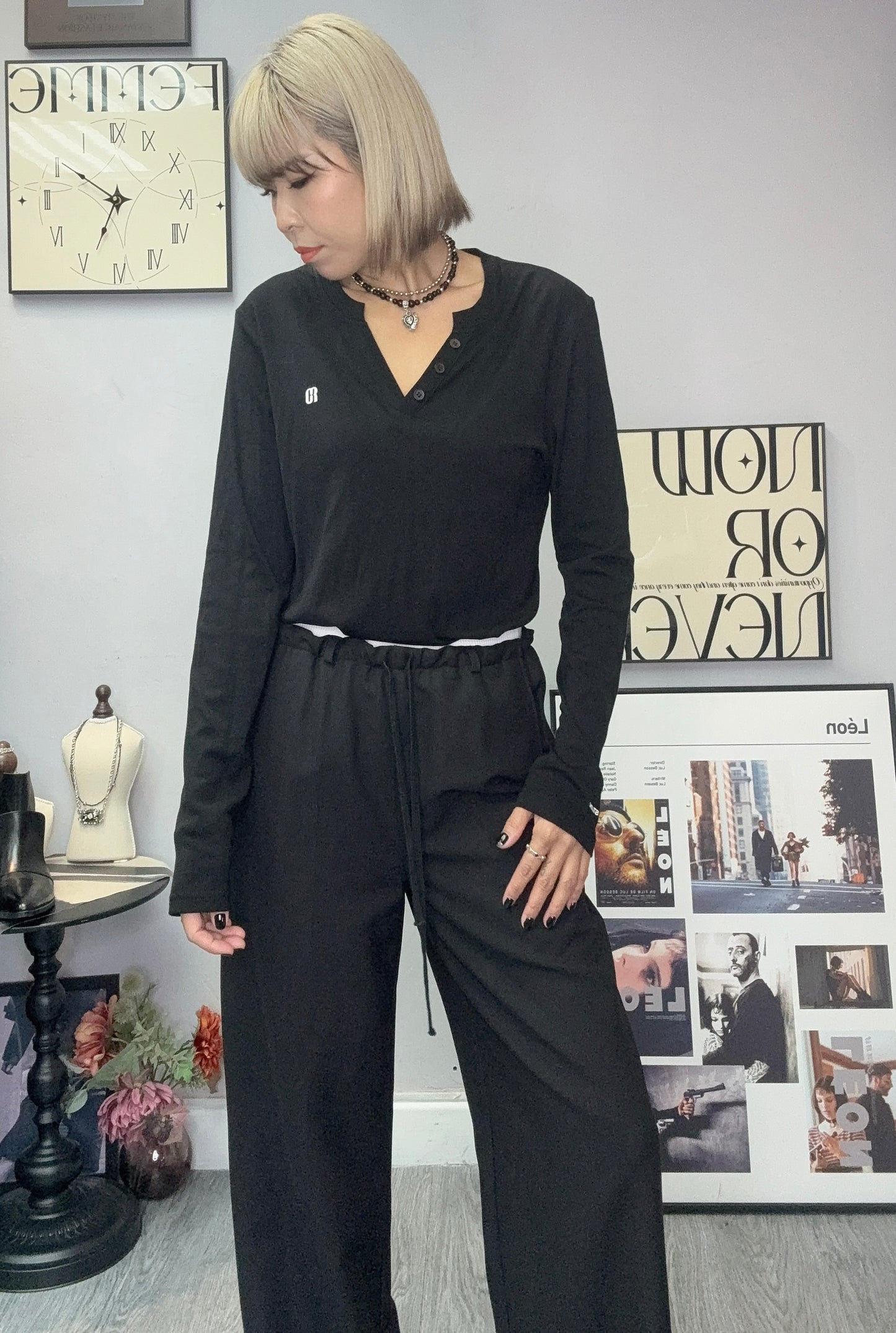 V neck embroidered logo top