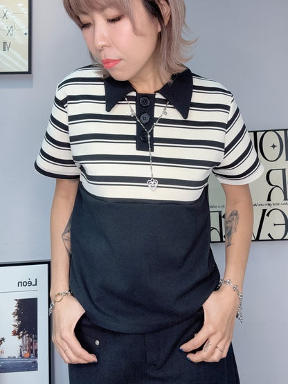 Half stripe polo top #00416