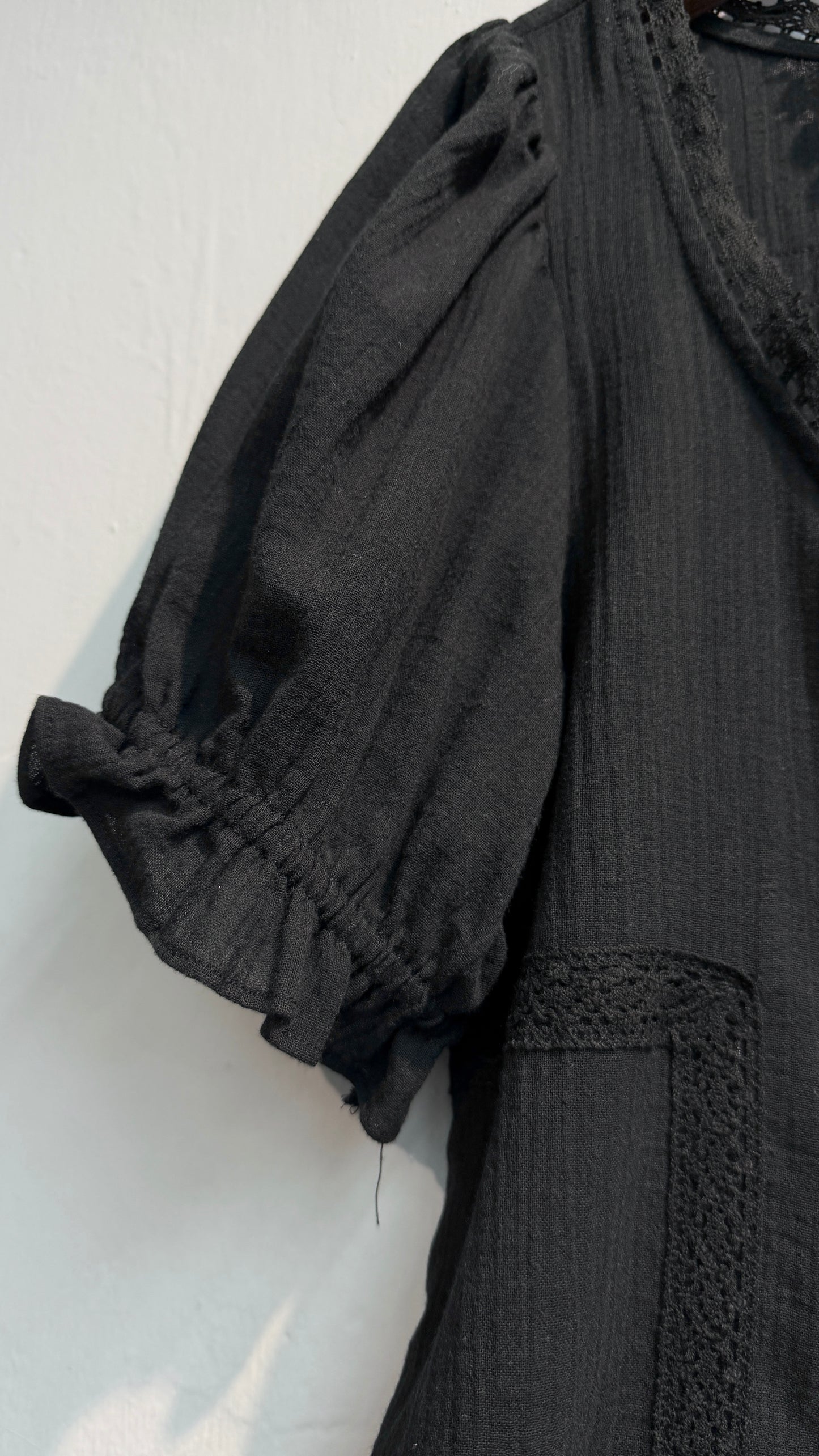 Puff short sleeves lace trim shirt #00653