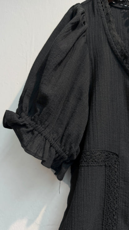 Puff short sleeves lace trim shirt #00653