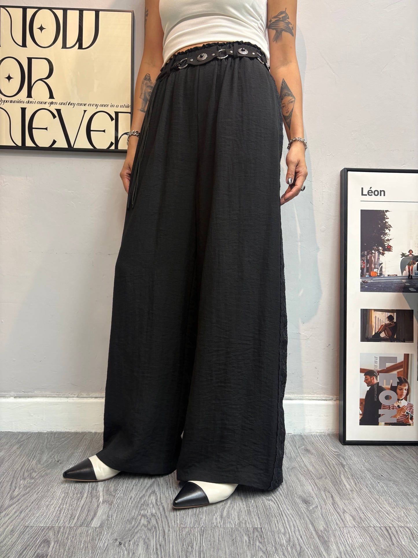 Side embroidery pants #00766