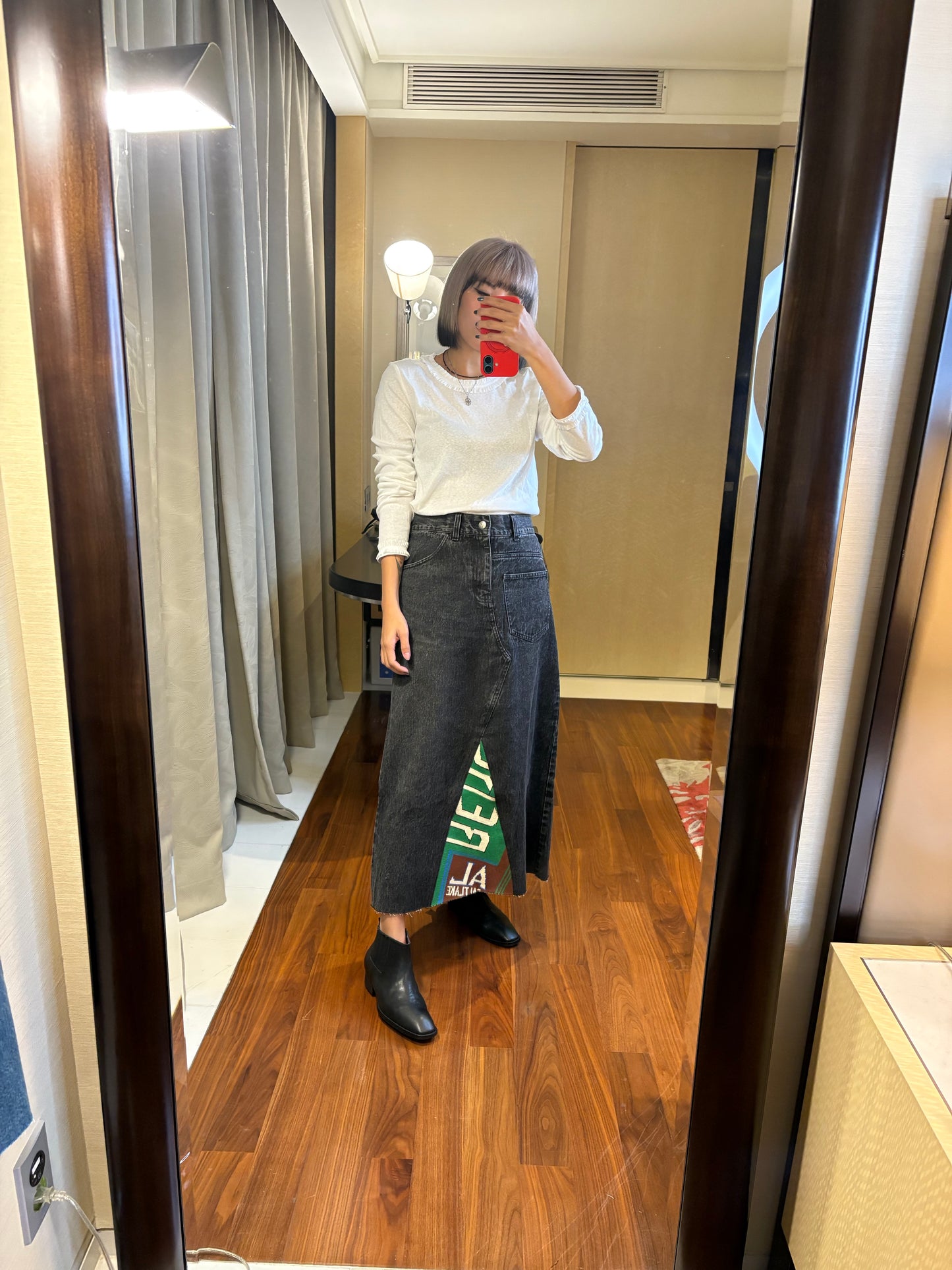 Knit fabric denim skirt