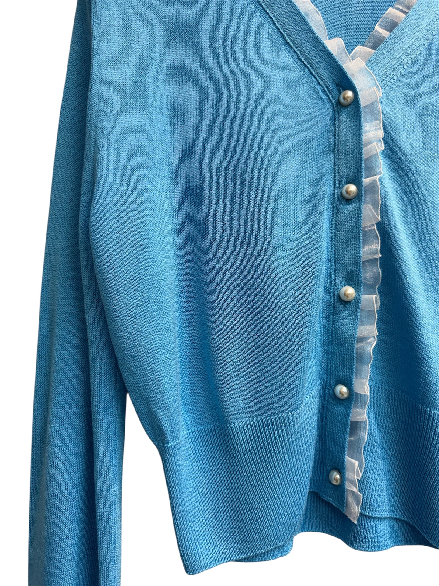Ruffle v neck pearl buttons cardigan #00323