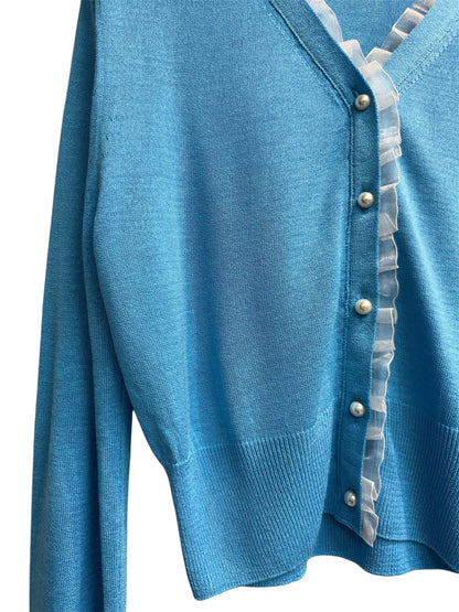 Ruffle v neck pearl buttons cardigan #00323