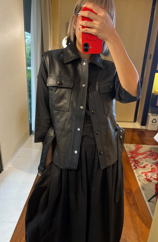 With belt leather vest jacket