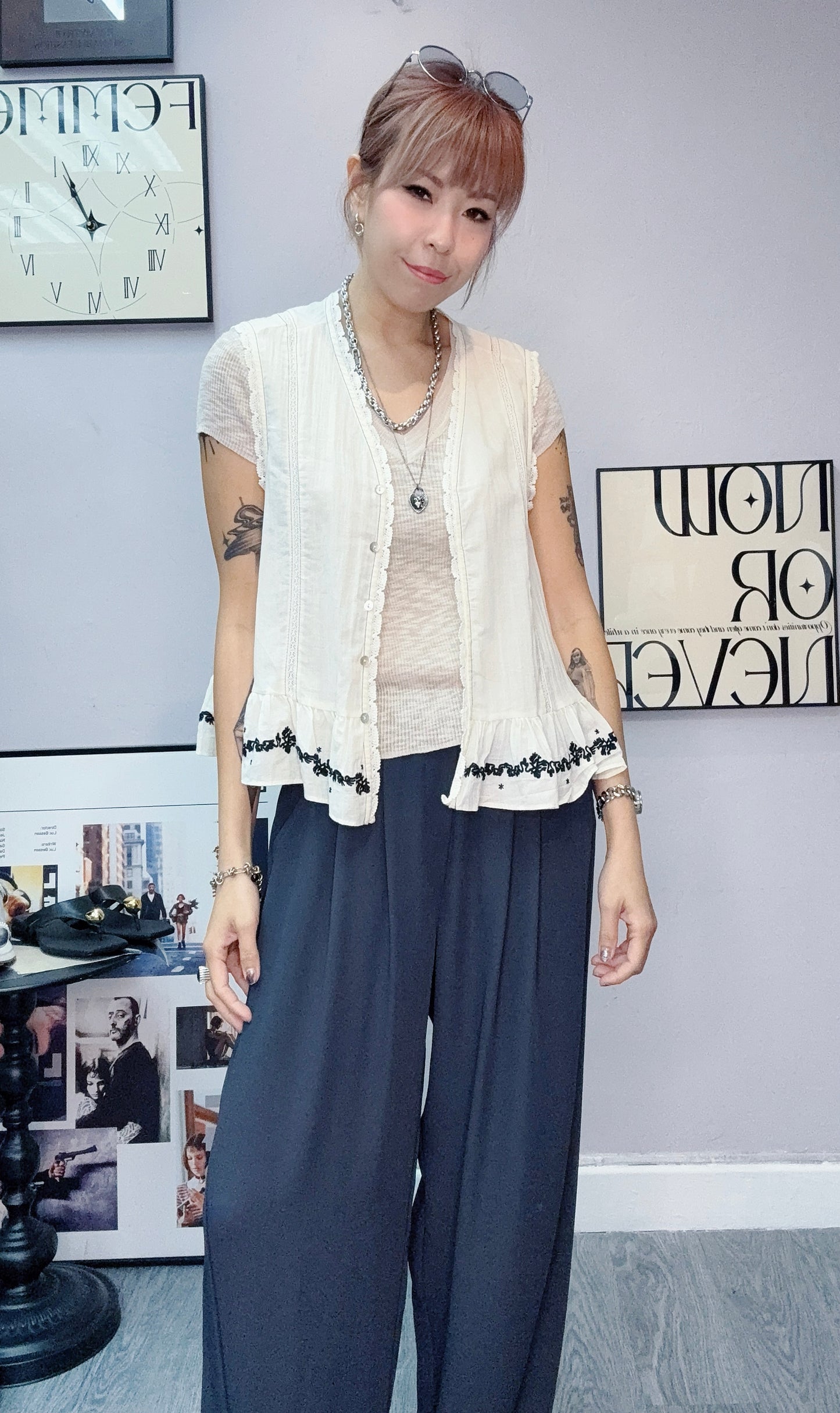 Stitch embroidery hem blouse #00627