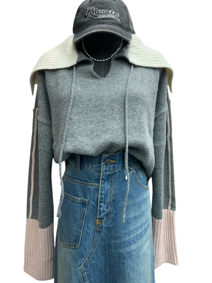 V neck oversize wool top