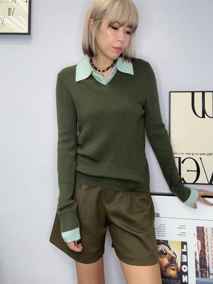 Fake two piece rib knit top