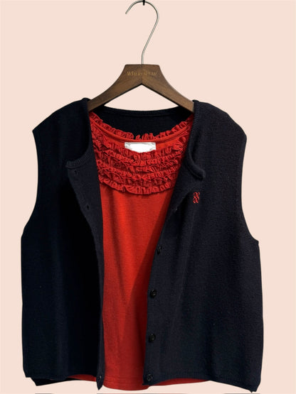 Round collar with logo knit vest cardigan #00338