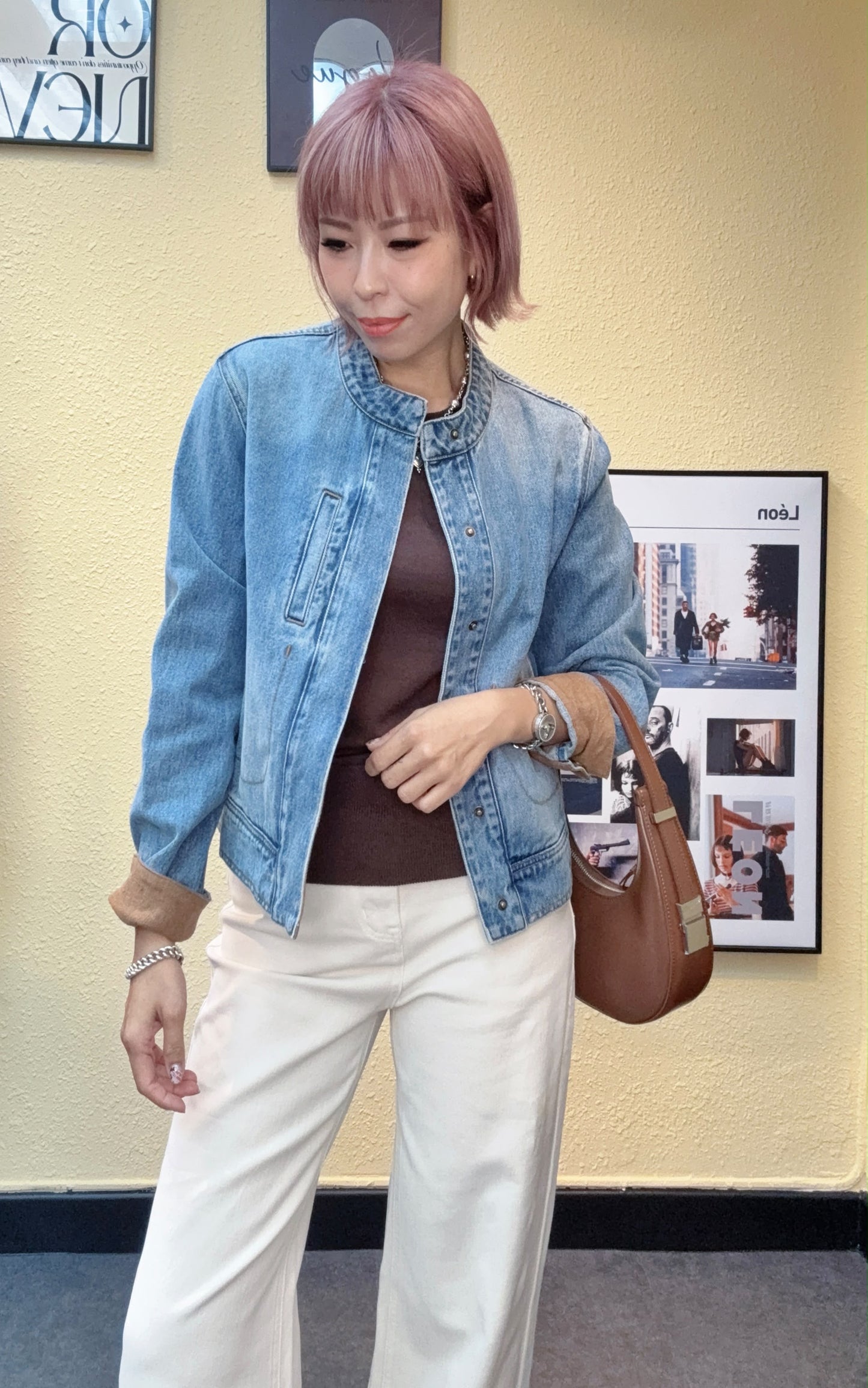 Round collar denim outer #00843