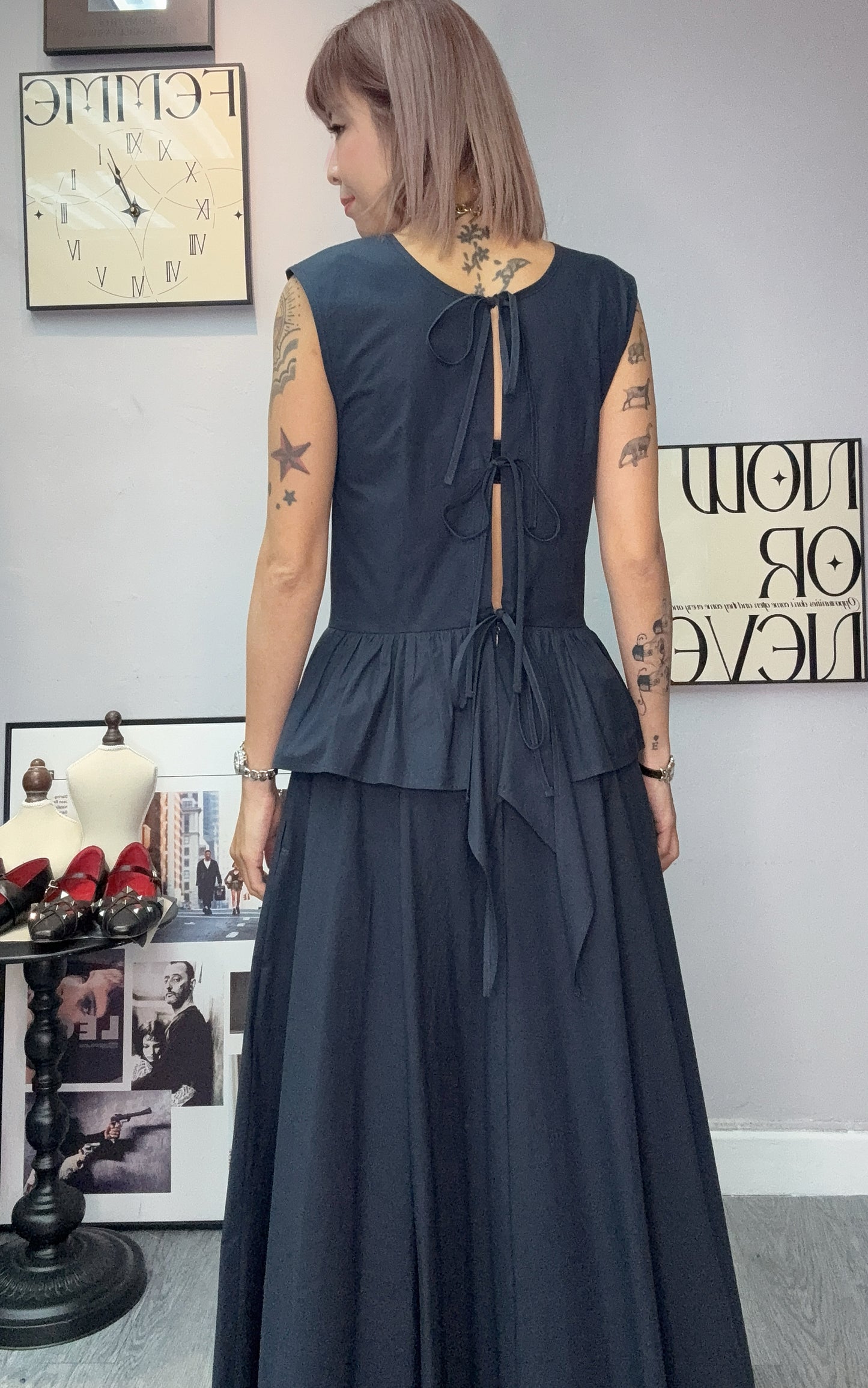 Back tie ruffles waist one piece #00520
