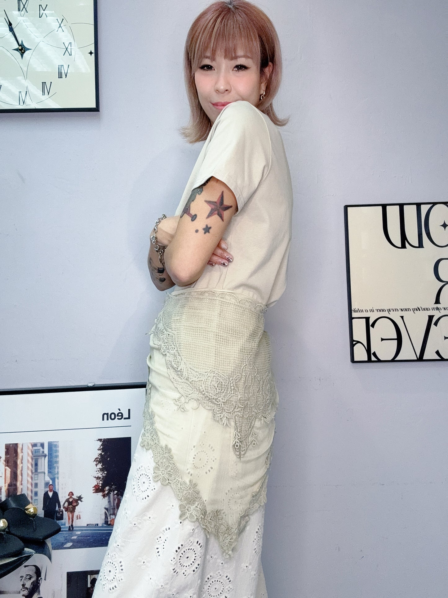 With embroidery see through scarf tee #00612