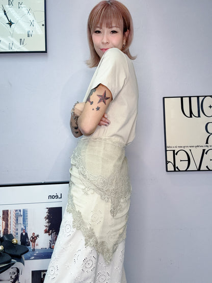 With embroidery see through scarf tee #00612