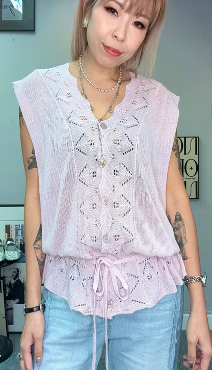 Embroidery hem knit sleeveless #00683