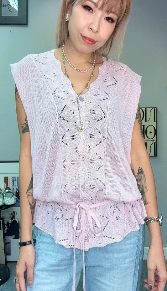 Embroidery hem knit sleeveless #00683