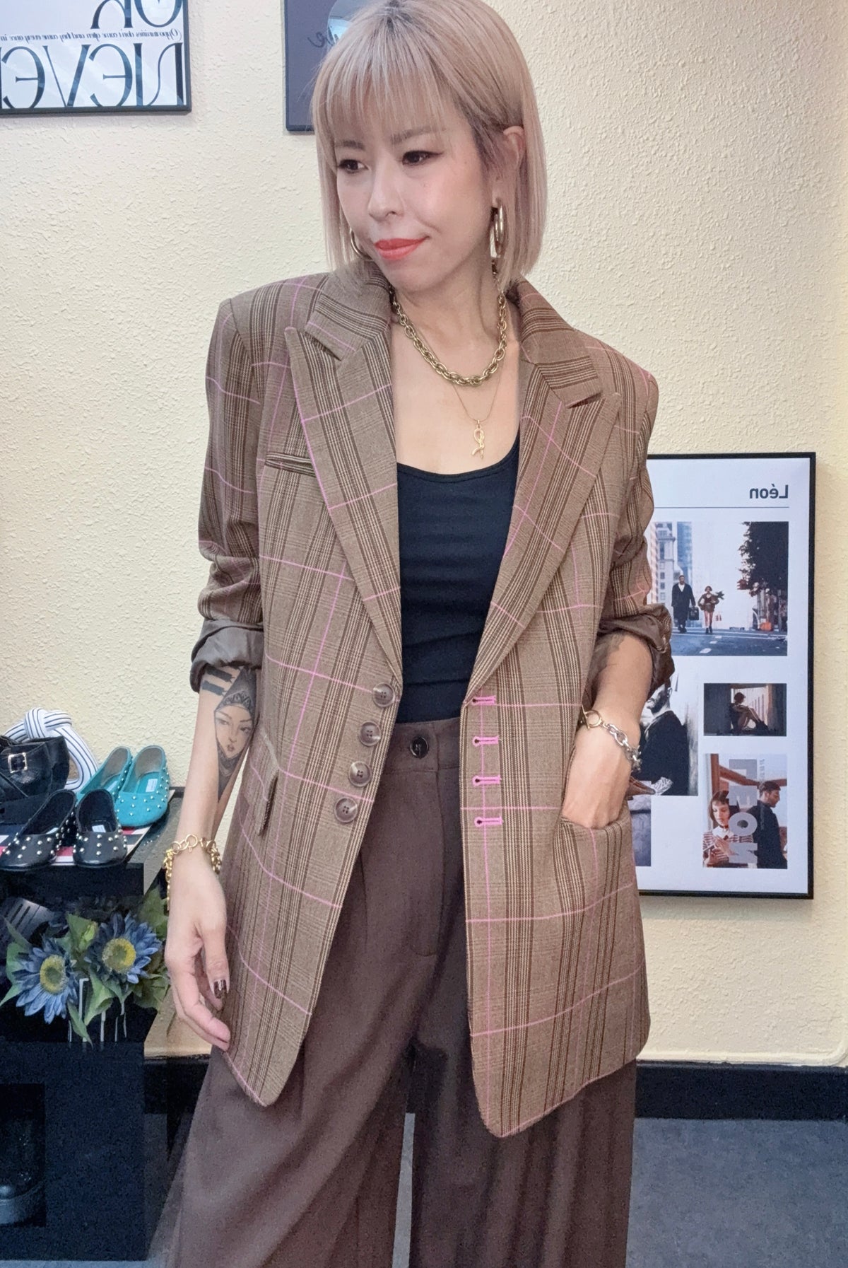 Checkered blazer #00971